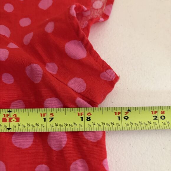 Loft Blouse Women's Small Red Pink Polka Dot Linen Blend Round Neck Ruffle Top - Picture 8 of 8